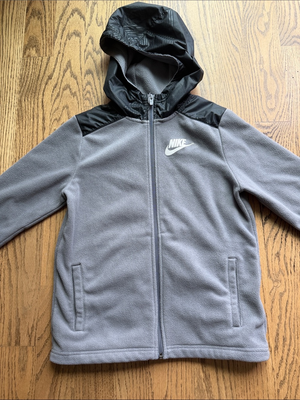 Nike Kids Gray Fleece Hooded Jacket with Black Accents Size L EUC